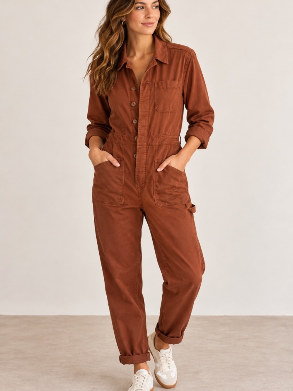 Stoic Rust Brown Long Sleeve Utility Jumpsuit Coveralls Size M
